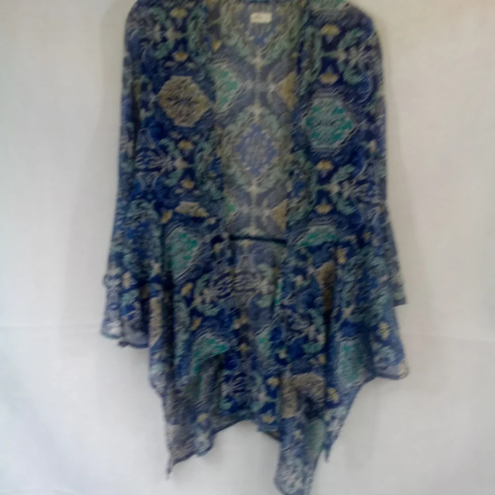 Hollister Bohemian Blue L/S Sheer Asymmetrical Open Top Shirt Small Boho - Picture 2 of 7